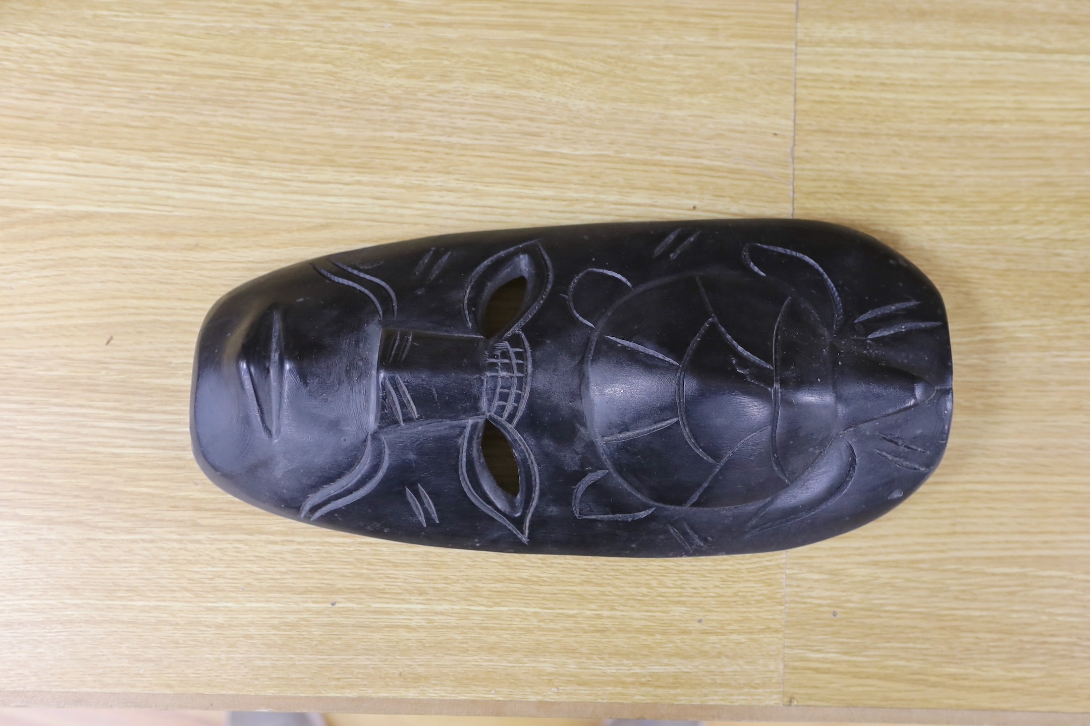 A Chinese carved wood circular tray, an oak dome-topped box and three other items